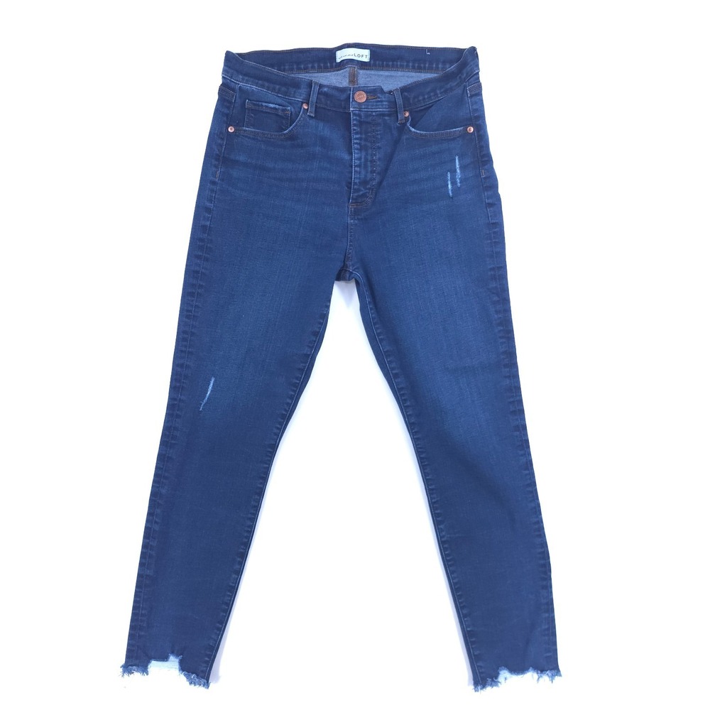 Loft Women Jeans Skinny 31/12 Dark Blue Raw Chewed Hem Sustainable Distressed
